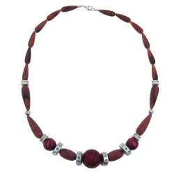 necklace, chocolate brown, red, silver-grey