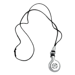 necklace, chrome pendant, black cord