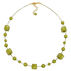 necklace cube beads green-olive 45cm
