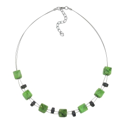 necklace cube beads light green marbled 45cm