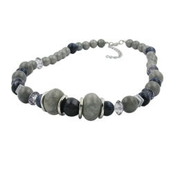 necklace, different grey and silver-grey beads