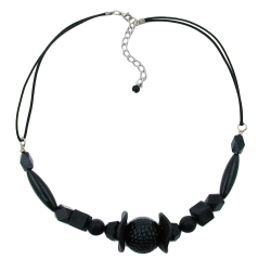 necklace, different shaped black beads,