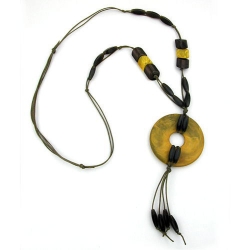 necklace, disk, olive marbled, 90cm