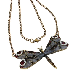 necklace, dragonfly, purple/grey/red, gold coloured