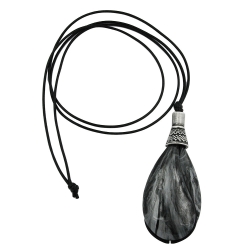 necklace, drop shape black-silver-grey