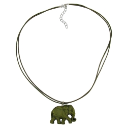Necklace, Elephant, Green/ Olive Coloured