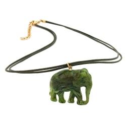 necklace, elephant, green/ olive