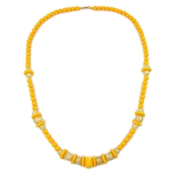 necklace, engraved bead, yellow, 75cm