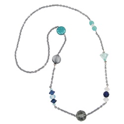necklace, faceted beads, grey-green, 90cm