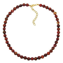 necklace, four-edged bead, red marbled
