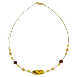 necklace glass beads olive yellow brown
