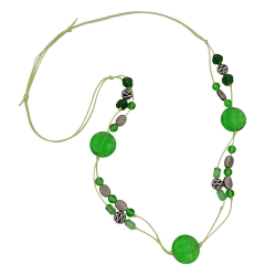 necklace, green and antique silver beads