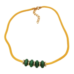 necklace green wooden beads yellow cord