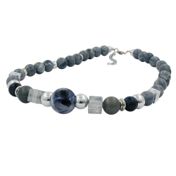 necklace, grey, blue, chromed beads
