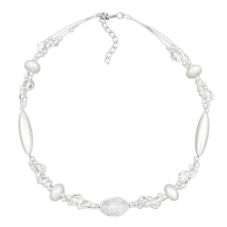 necklace kroko beads white frosted and pearly white beads