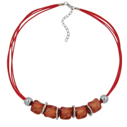 necklace, large marbled red/orange beads, red cord