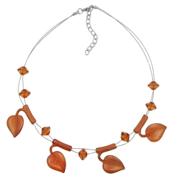 necklace leaf beads brown-coloured on coated flexible wire 44cm
