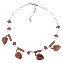 necklace leaf beads purple-coloured on coated flexible wire 44cm
