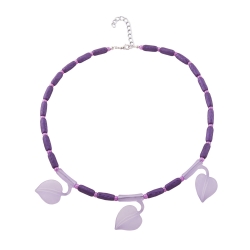 Necklace, leaf on tube, purple, 45cm