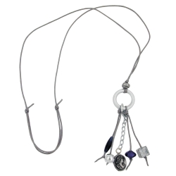 necklace, light grey/ blue beads