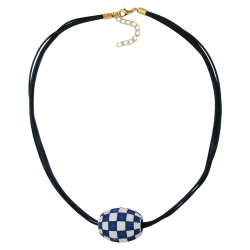 necklace, olive, ivory-blue & gold, 50cm