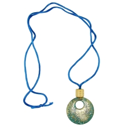 necklace, pendant, blue/ transparent