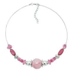 necklace pink and silver-coloured beads on coated flexible wire