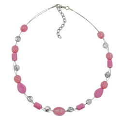 necklace pink transparent beads on coated flexible wire