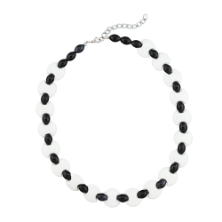 necklace, plastic beads, white-black