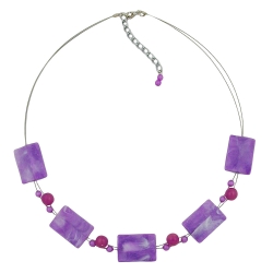 necklace rectangle beads lilac and white-marbled 45cm