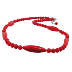 necklace, red beads, 50cm
