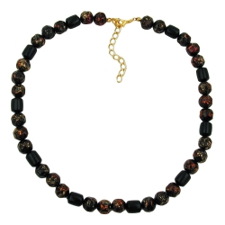 necklace, red/ black, pressed beads
