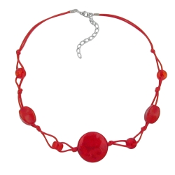 necklace, red marbled beads, red cord