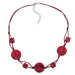 necklace, red marbled beads, red knotted cord