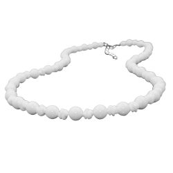 necklace, round beads and knot beads, white