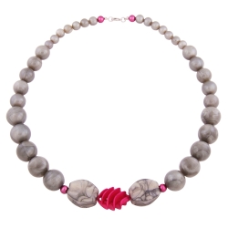 necklace round beads grey/pink 60cm