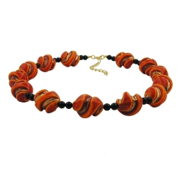 necklace, screw beads, red/orange/gold-coloured