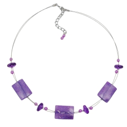 Necklace shiny lilac rectangle beads on coated flexible wire 45cm