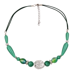 necklace, silky-green, chromcolour beads