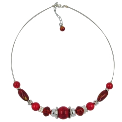 necklace silky-red beads on coated flexible wire 50cm
