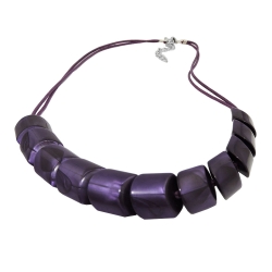 necklace, slanted beads lilac-shining, cord lilac