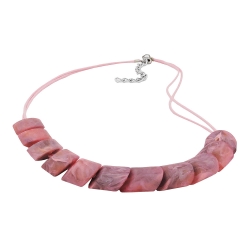 Necklace, slanted beads, rose-marbled