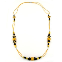 necklace, stone-pearl, yellow black, 90cm