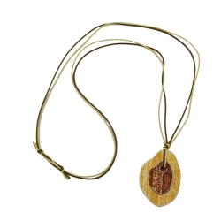 necklace, tree stem pendant, brown/ yellow