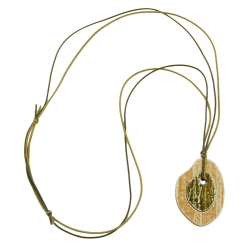 necklace, tree stem pendant, light brown/ green