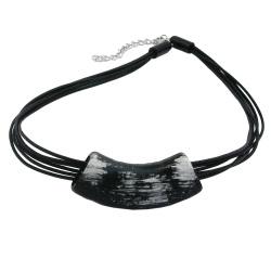 necklace, tube, flat, black & silver, 50cm