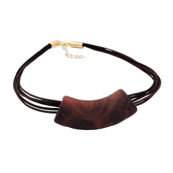 necklace, tube, flat curved, brown, 50cm