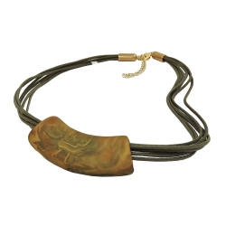 necklace, tube, flat curved, green-olive, 50cm