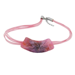 necklace, tube, flat curved, lilac-fuchsia, 50cm