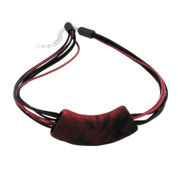 necklace, tube, flat curved, red metallic, 50cm